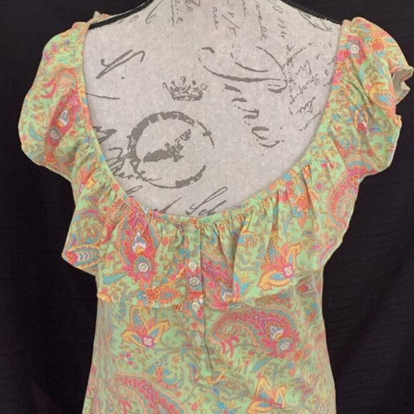 Lauren Ralph Lauren Paisley Ruffle Sleeveless Cotton Blouse Green Pink Medium - Picture 1 of 8